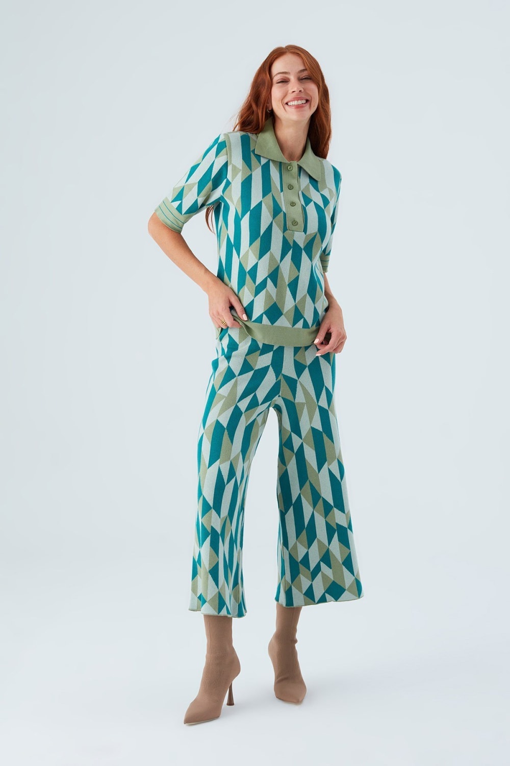 Peraluna-Lena Trouser %100 Pamuk Geometrik Retro Desenli Kadın Triko Pantolon -Pantolon-1-Milagron.com