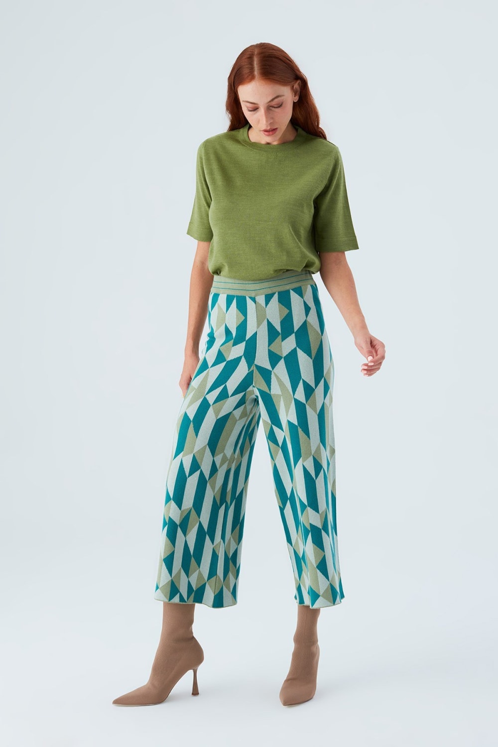 Peraluna-Lena Trouser %100 Pamuk Geometrik Retro Desenli Kadın Triko Pantolon -Pantolon-3-Milagron.com