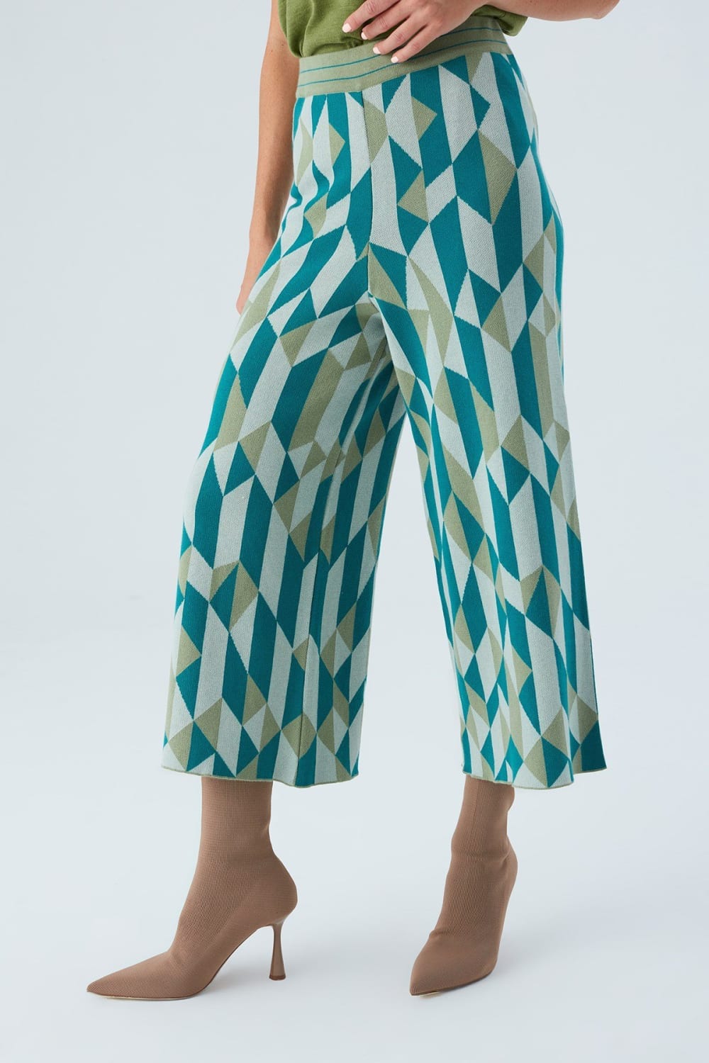 Peraluna-Lena Trouser %100 Pamuk Geometrik Retro Desenli Kadın Triko Pantolon -Pantolon-4-Milagron.com