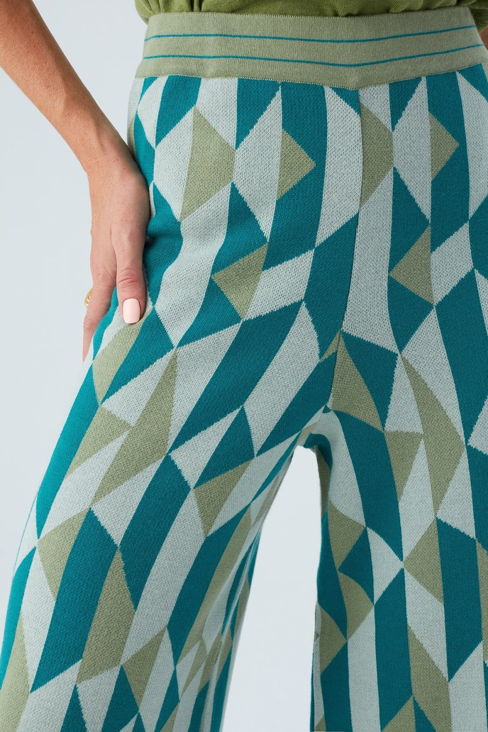 Peraluna-Lena Trouser %100 Pamuk Geometrik Retro Desenli Kadın Triko Pantolon -Pantolon-5-Milagron.com
