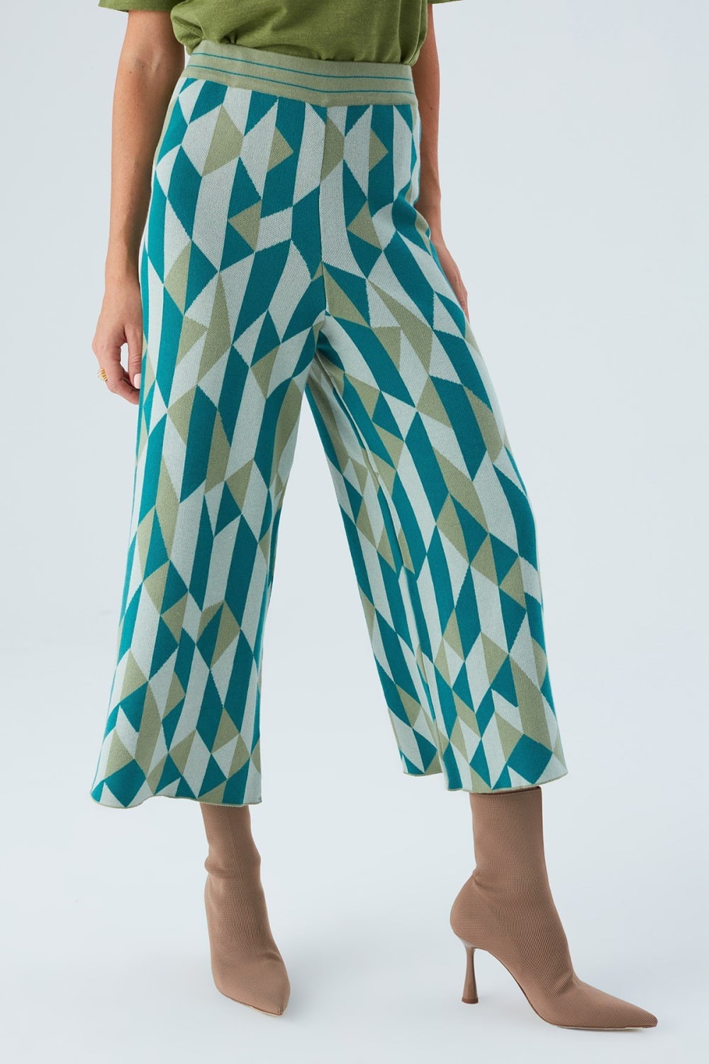 Peraluna-Lena Trouser %100 Pamuk Geometrik Retro Desenli Kadın Triko Pantolon -Pantolon-7-Milagron.com