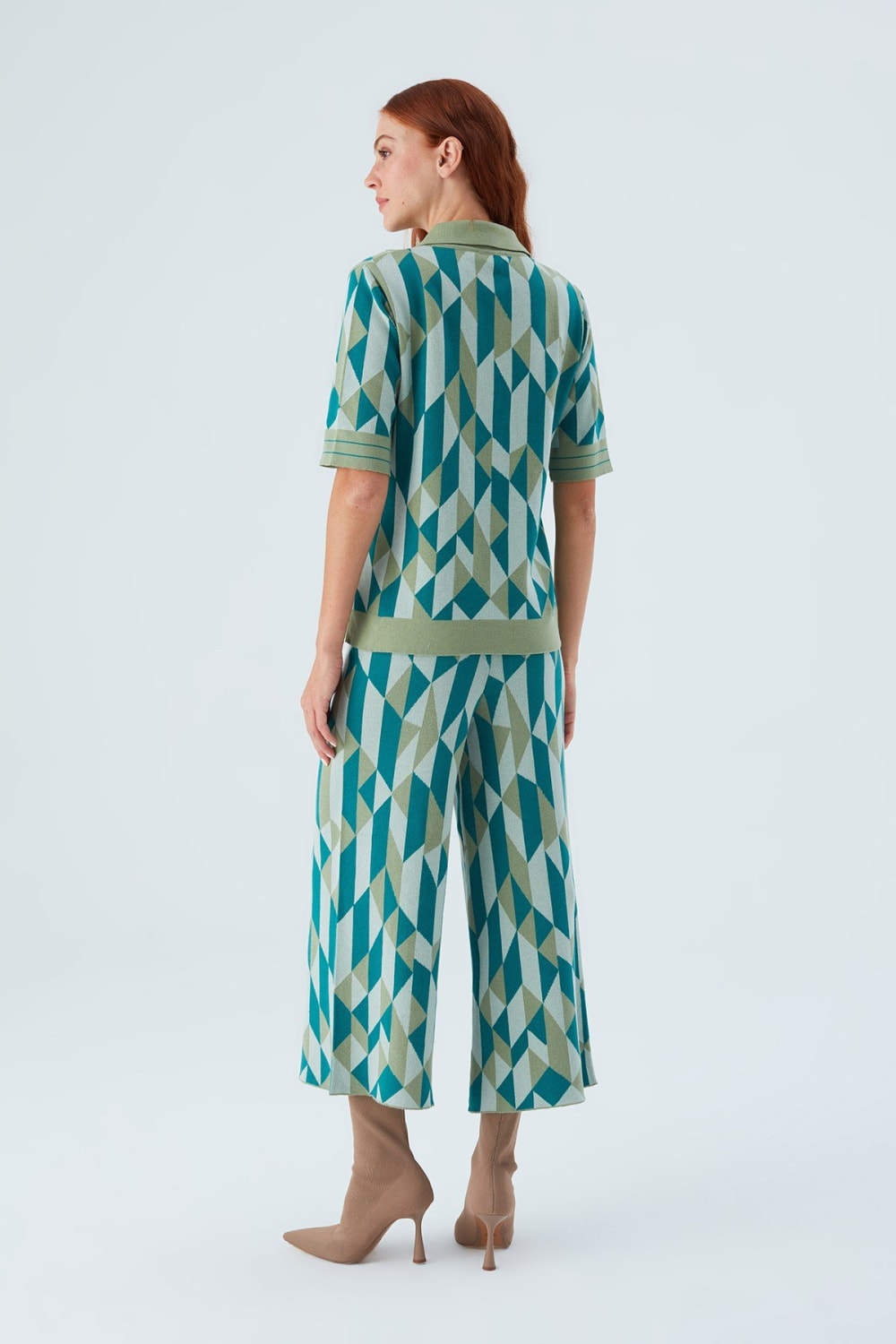 Peraluna-Lena Trouser %100 Pamuk Geometrik Retro Desenli Kadın Triko Pantolon -Pantolon-8-Milagron.com