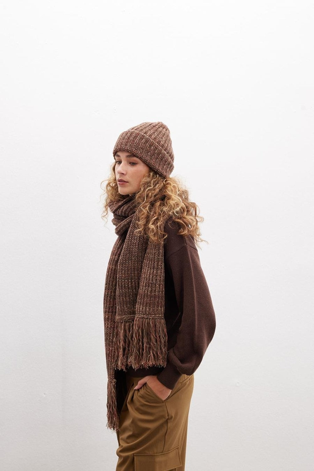 Peraluna-Loretta Beanie Melanj Kadın Triko Bere Kahve Muline-Bere-2-Milagron.com