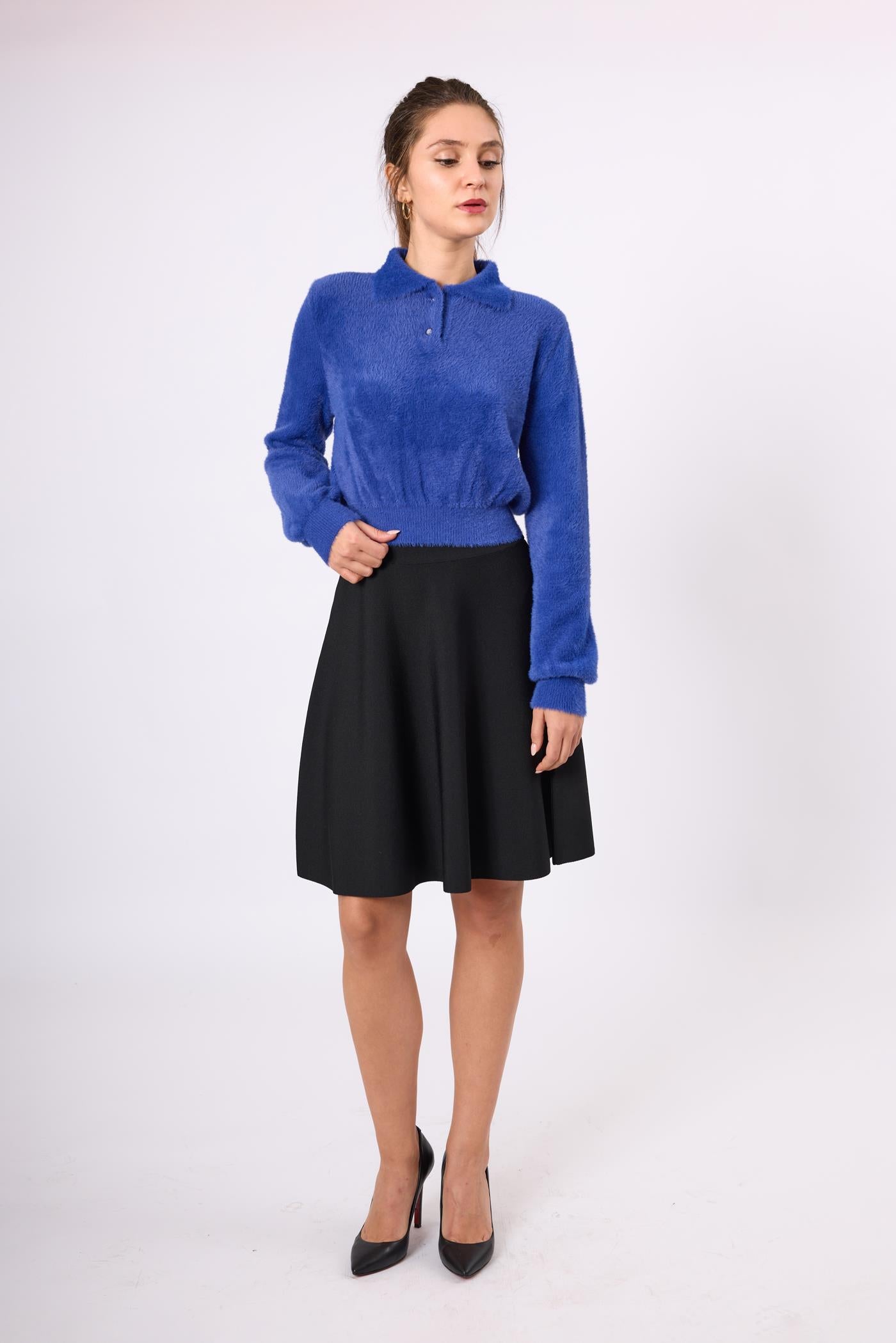 Peraluna-Lucy Krop Kesim Polo Yaka Kadın Triko Bluz-Bluz-1-Milagron.com