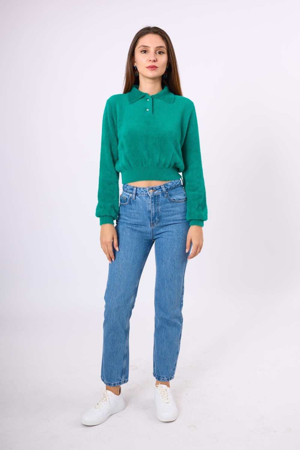 Peraluna-Lucy Krop Kesim Polo Yaka Kadın Triko Bluz-Bluz-19-Milagron.com