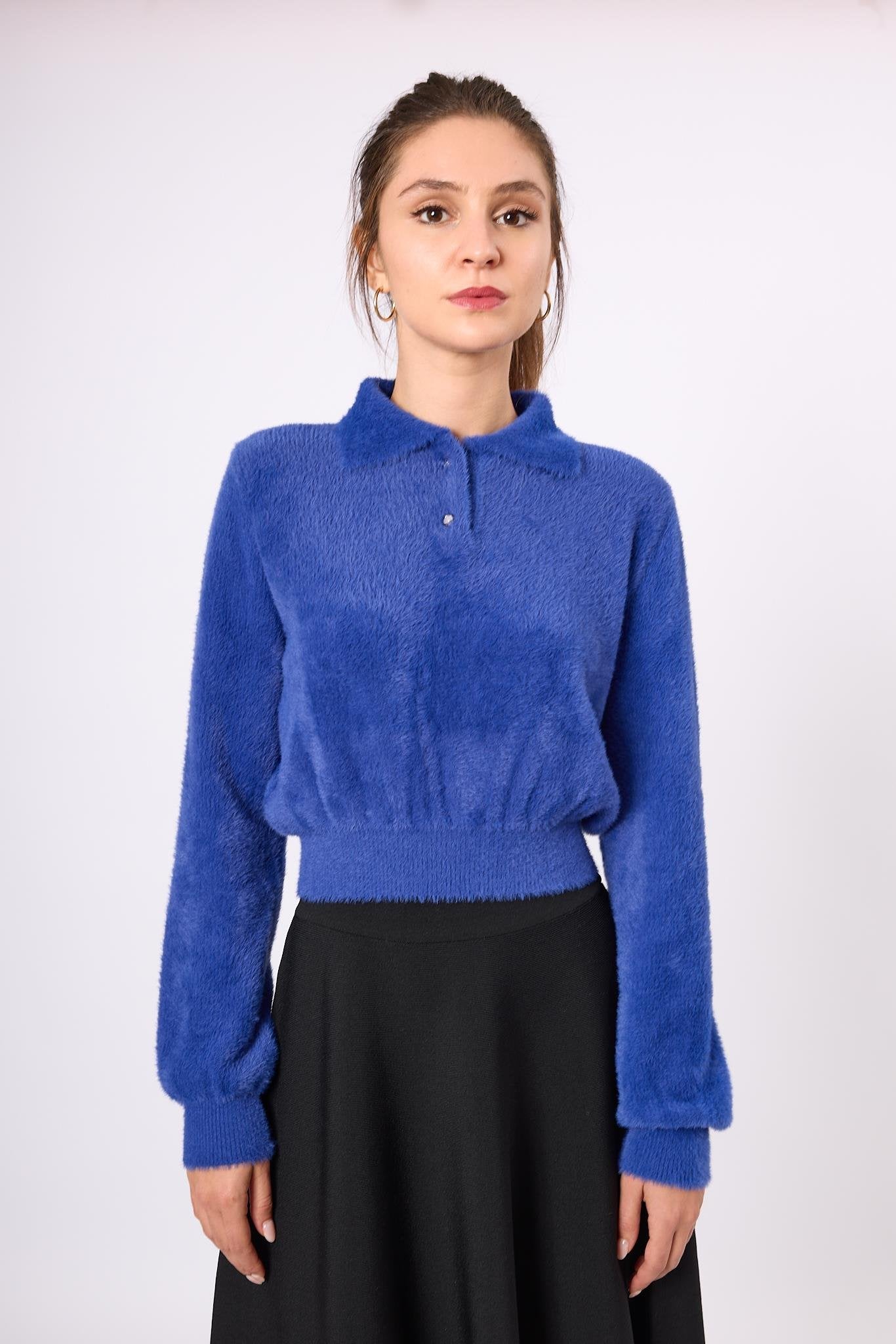 Peraluna-Lucy Krop Kesim Polo Yaka Kadın Triko Bluz-Bluz-2-Milagron.com