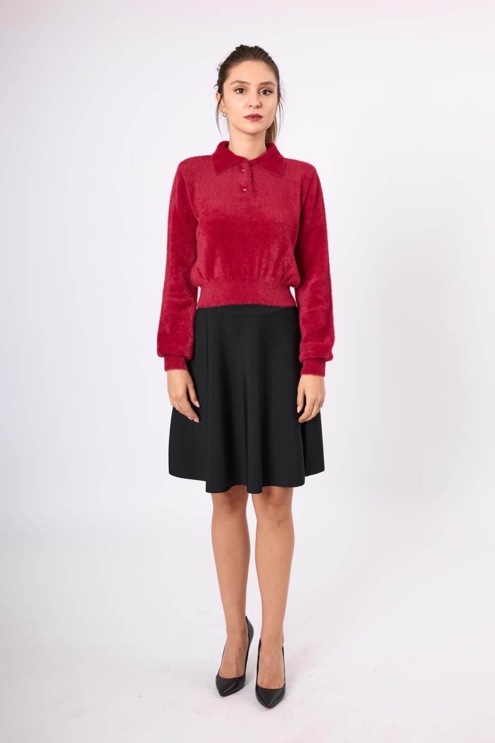 Peraluna-Lucy Krop Kesim Polo Yaka Kadın Triko Bluz-Bluz-20-Milagron.com