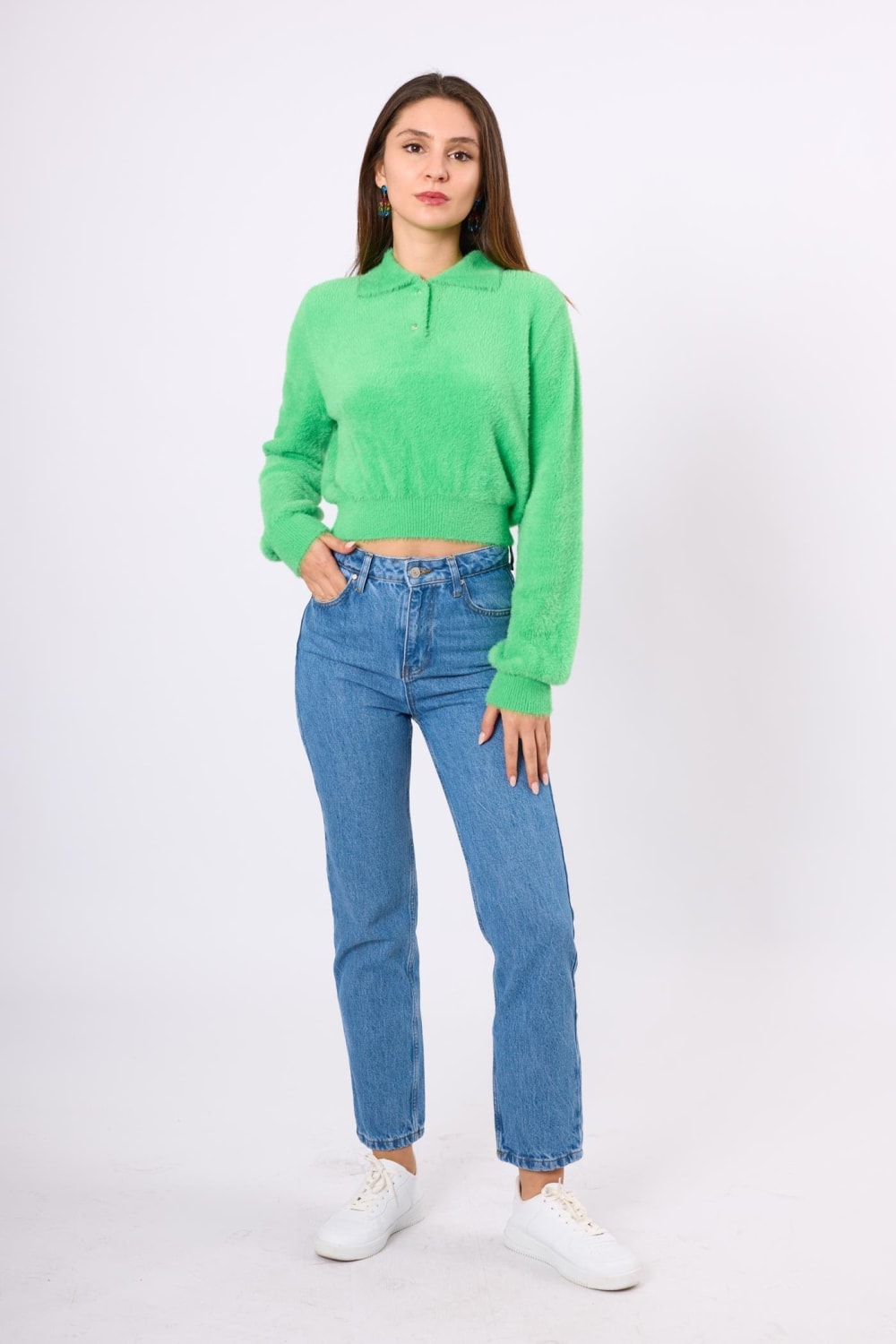 Peraluna-Lucy Krop Kesim Polo Yaka Kadın Triko Bluz-Bluz-21-Milagron.com