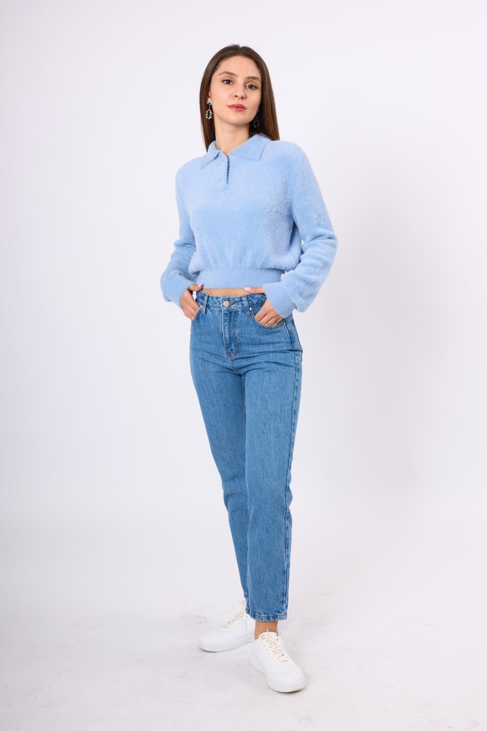 Peraluna-Lucy Krop Kesim Polo Yaka Kadın Triko Bluz-Bluz-22-Milagron.com