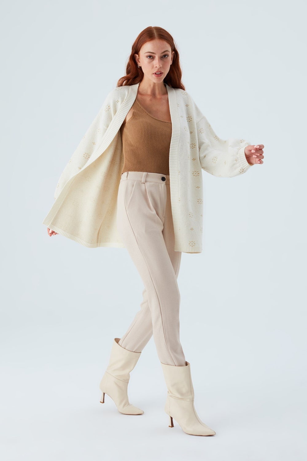 Peraluna-Lulu Cardigan Simli Kar Tanesi Desenli Uzun Kadın Triko Hırka-Kazak & Triko-3-Milagron.com