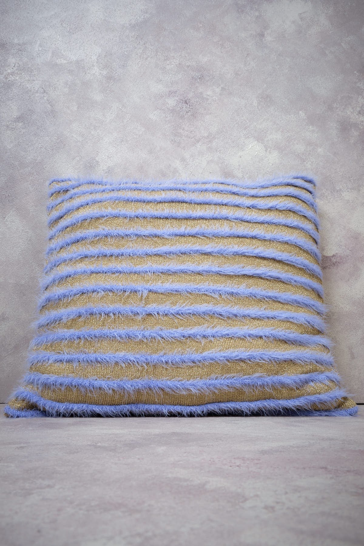 Peraluna Luxury Pillow Simli Çizgili Triko Yastık Kılıfı 45X45 Cm - Açık Lila/Gold