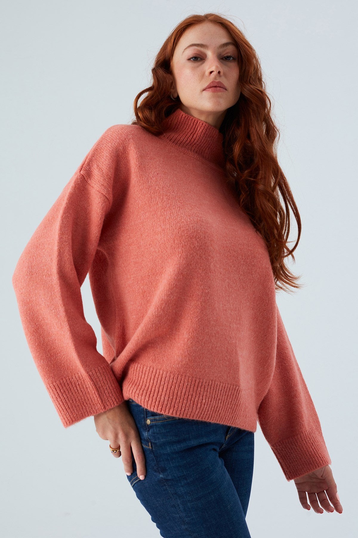 Peraluna-Macumba Pullover Balıkçı Yaka Yumuşak Dokulu Kadın Triko Kazak Koral-Kazak & Triko-5-Milagron.com