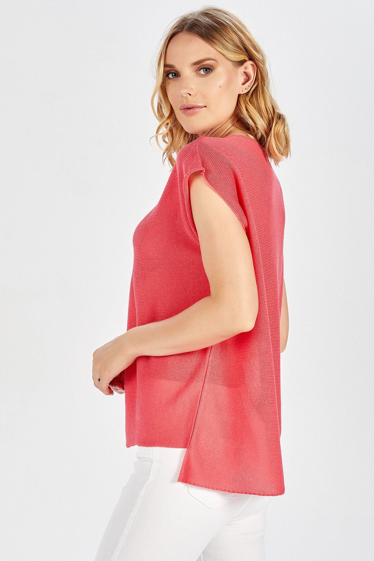 Peraluna Magenta Blouse Düşük Kol Bluz - Koral