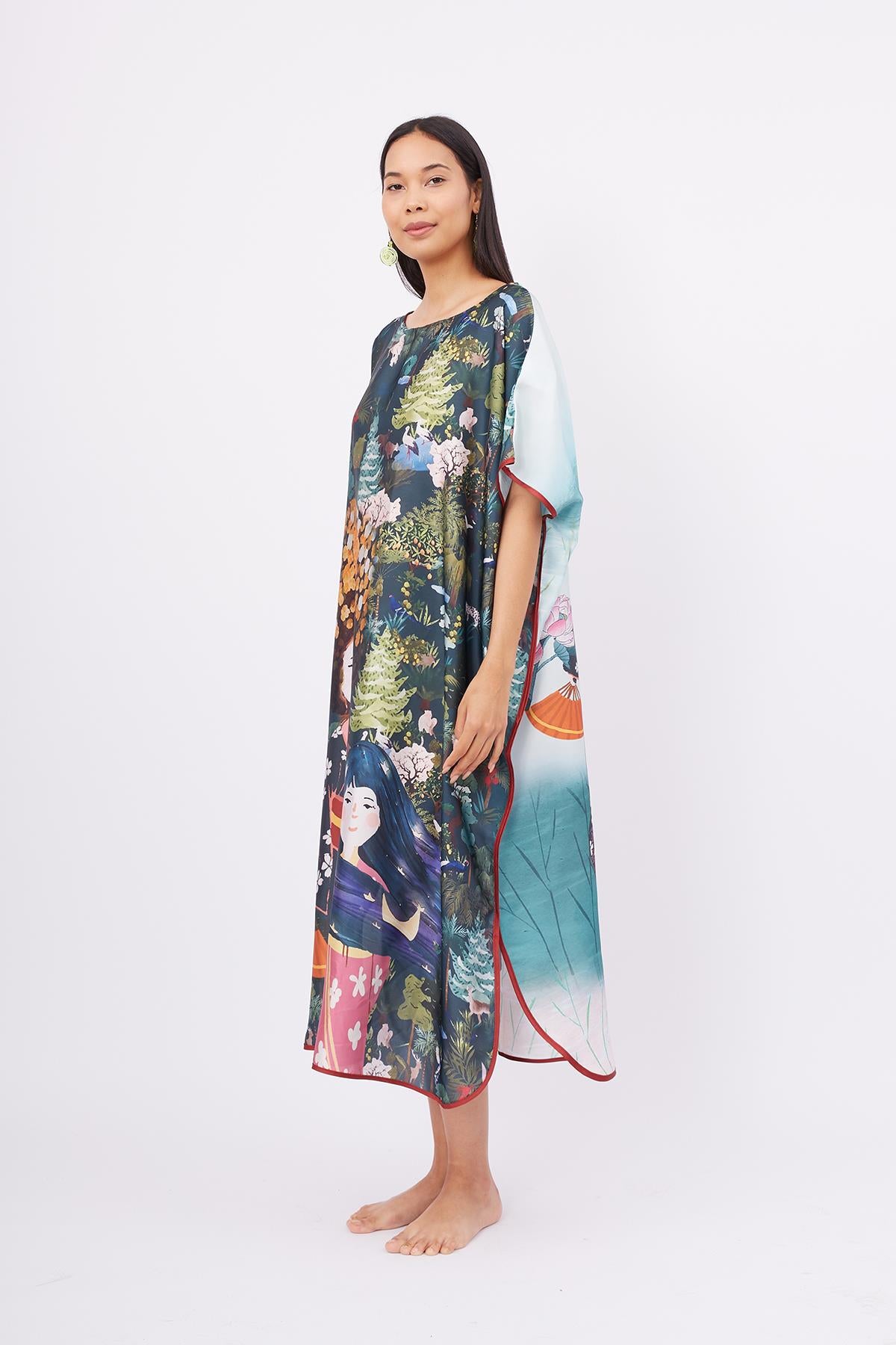 Peraluna-Magic Moments Long Dress Anne Kız Baskılı 130 Cm Uzun Saten Kolsuz Elbise-Elbise-5-Milagron.com