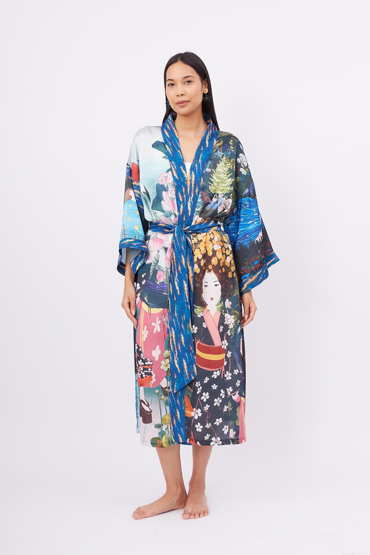 Peraluna-Magic Moments Long Kimono Anne Kız Baskılı 125 Cm Uzun Saten Kadın Kimono-Kimono-1-Milagron.com