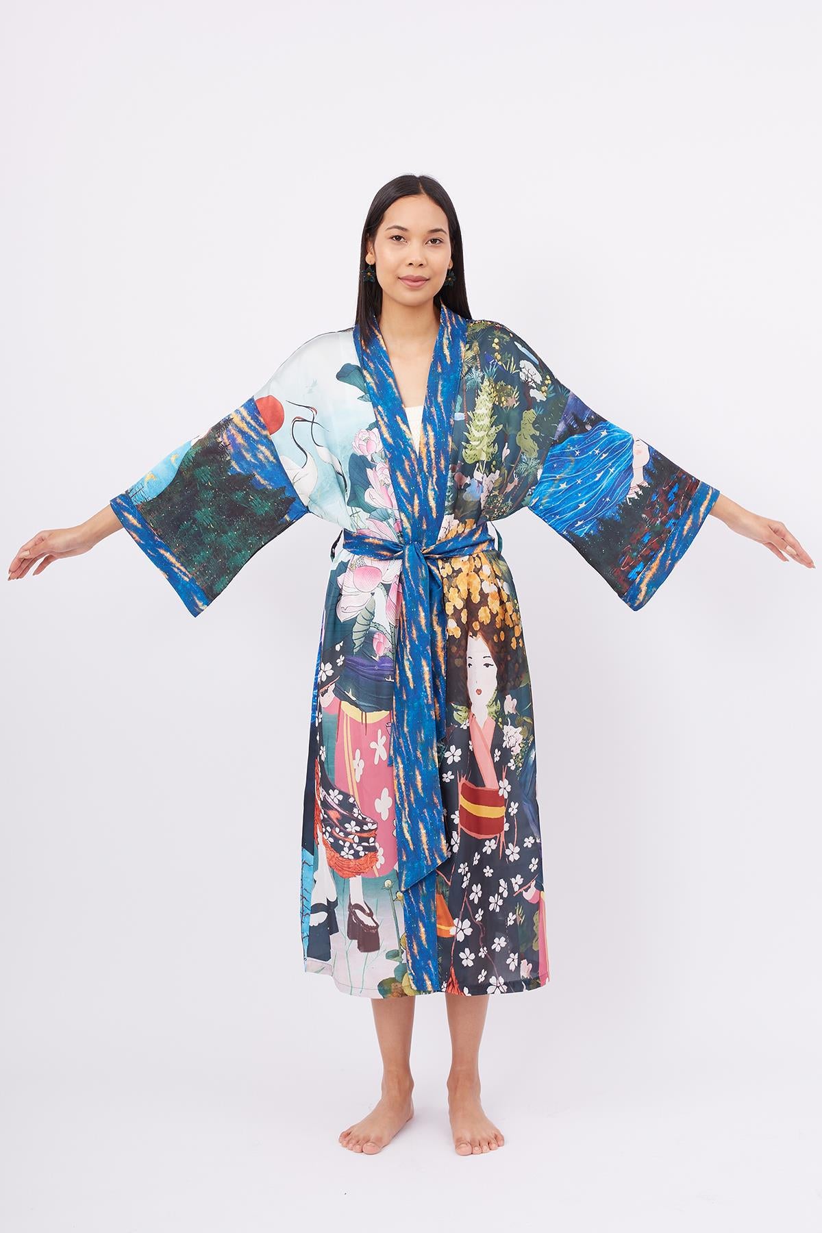 Peraluna-Magic Moments Long Kimono Anne Kız Baskılı 125 Cm Uzun Saten Kadın Kimono-Kimono-6-Milagron.com