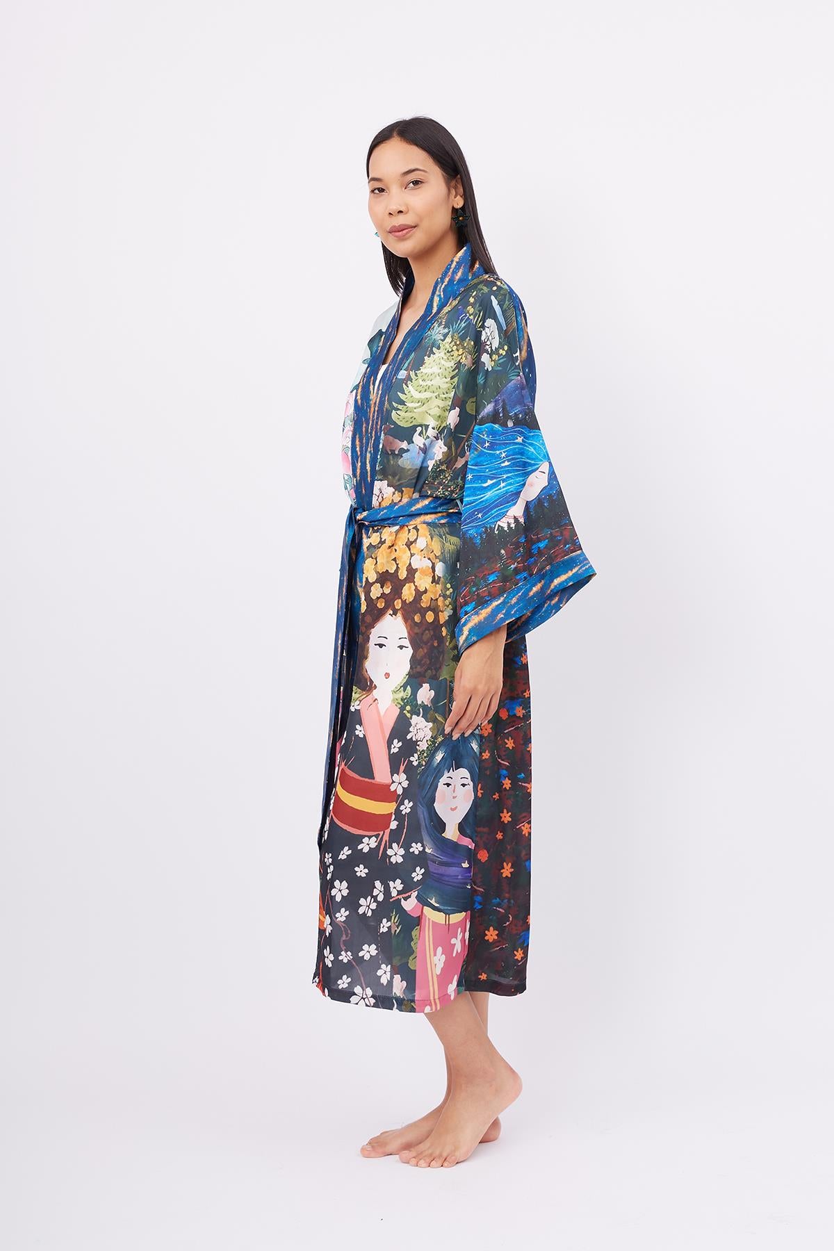 Peraluna-Magic Moments Long Kimono Anne Kız Baskılı 125 Cm Uzun Saten Kadın Kimono-Kimono-7-Milagron.com