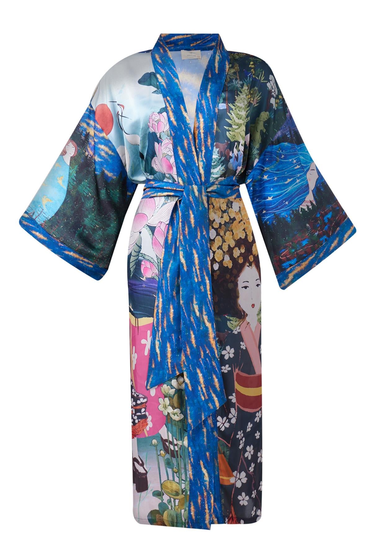 Peraluna-Magic Moments Long Kimono Anne Kız Baskılı 125 Cm Uzun Saten Kadın Kimono-Kimono-8-Milagron.com