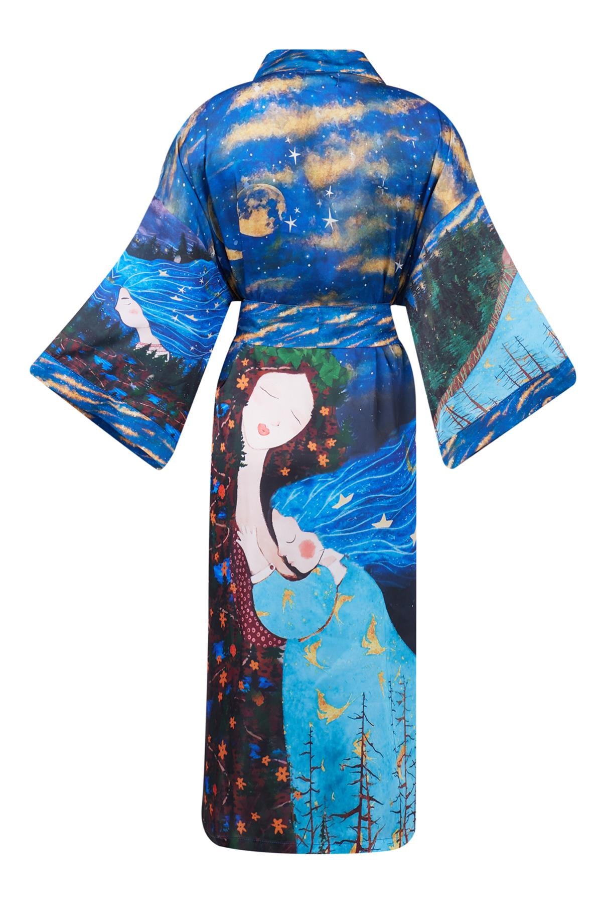 Peraluna-Magic Moments Long Kimono Anne Kız Baskılı 125 Cm Uzun Saten Kadın Kimono-Kimono-9-Milagron.com