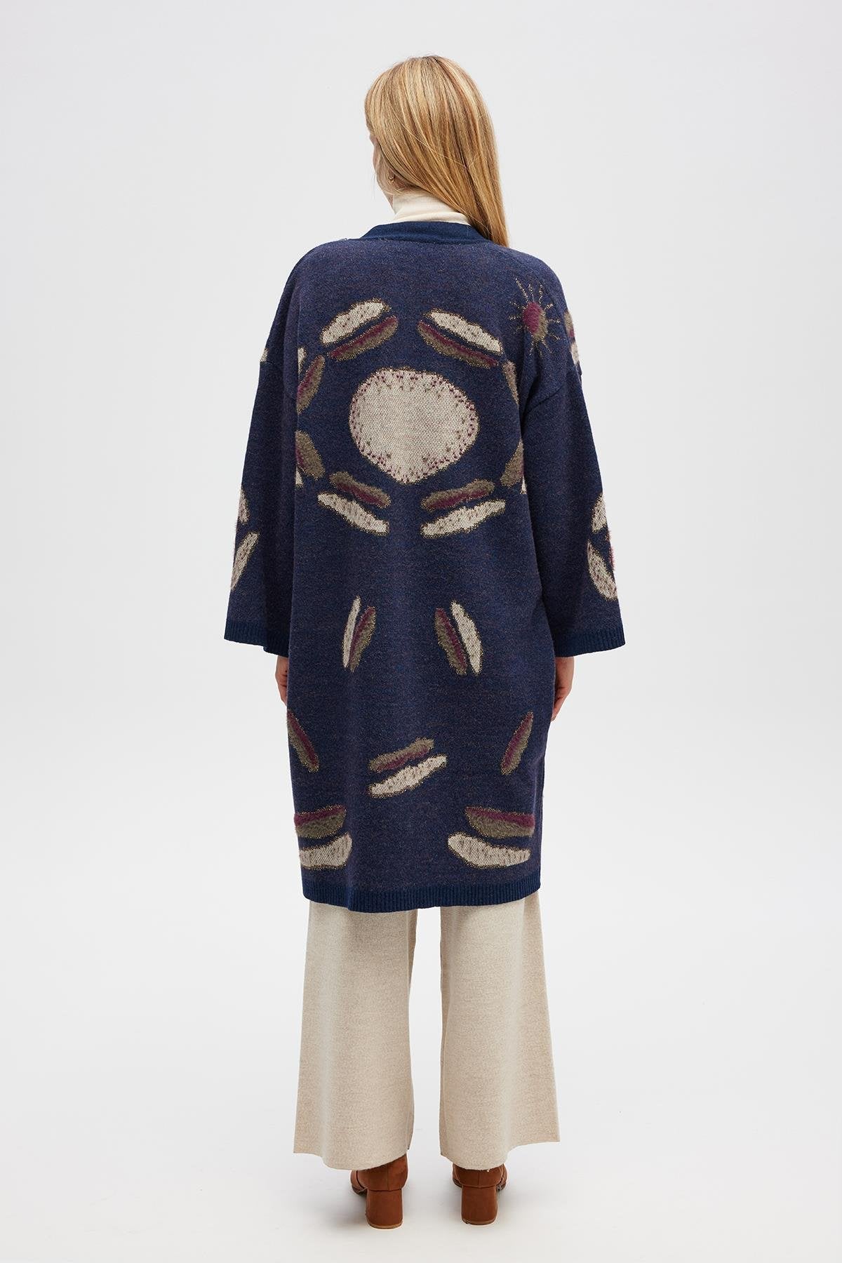 Peraluna-Makoya Desenli Kadın Triko Kimono Indigo Multi-Kimono-7-Milagron.com