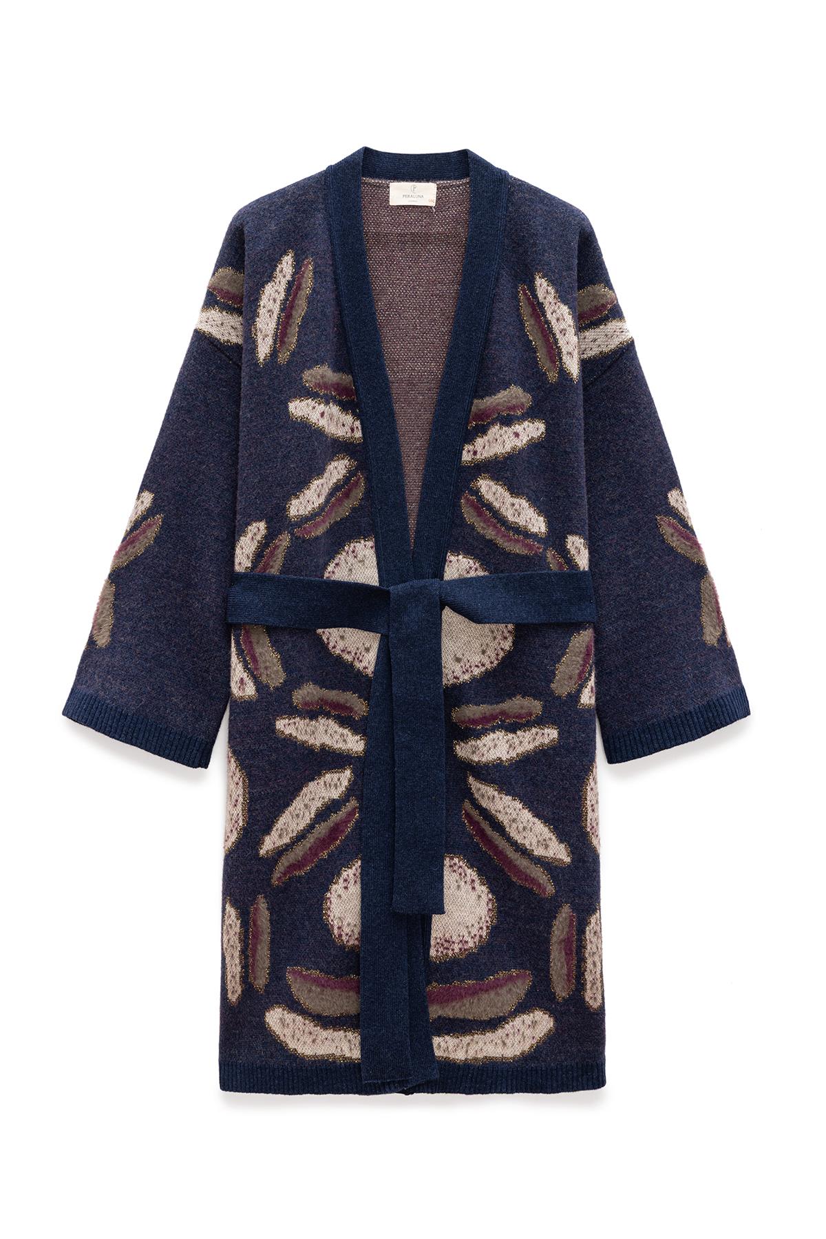 Peraluna-Makoya Desenli Kadın Triko Kimono Indigo Multi-Kimono-8-Milagron.com