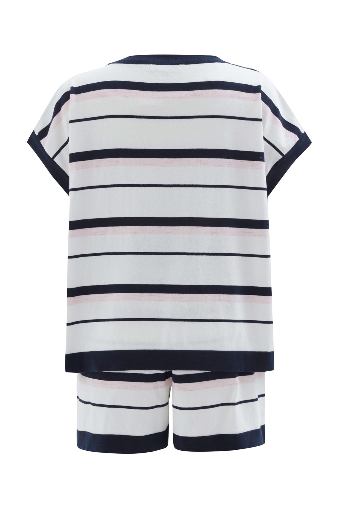 Peraluna Marine Blouse & Shorts %100 Pamuk Yazlık Kadın Triko Şort Takım - Lacivert/Ekru