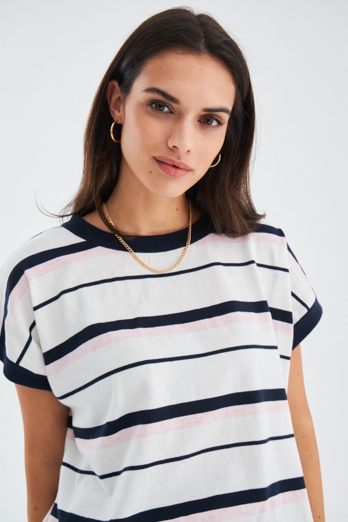 Peraluna Marine Blouse & Shorts %100 Pamuk Yazlık Kadın Triko Şort Takım - Lacivert/Ekru
