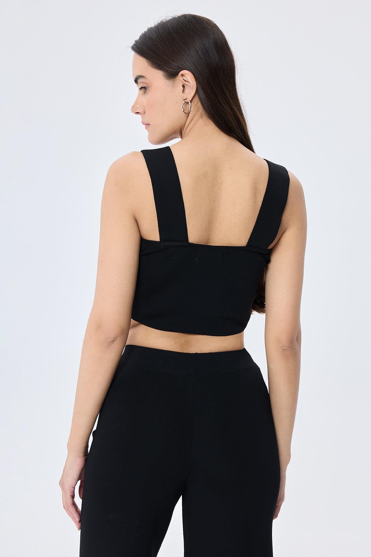 Peraluna-Martha, Düz örgü, Geniş Askılı Kadın Rayon Triko Bralet Si̇yah-Bralet-6-Milagron.com