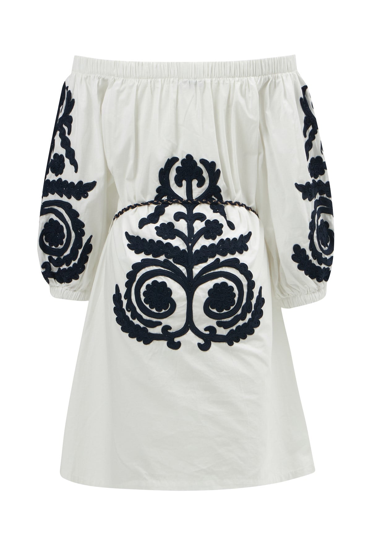 Peraluna Masumi Dress %100 Pamuk Diz Hizası Yazlık Kadın Elbise - Beyaz/Lacivert