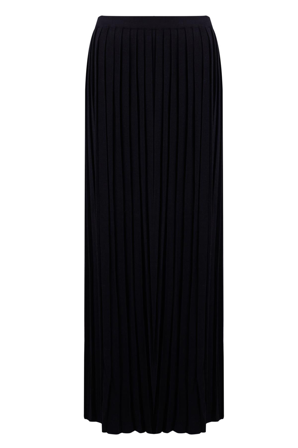 Peraluna-Maxi Skirt Maxi Boy Pileli Kadın Triko Etek Siyah-Etek-9-Milagron.com