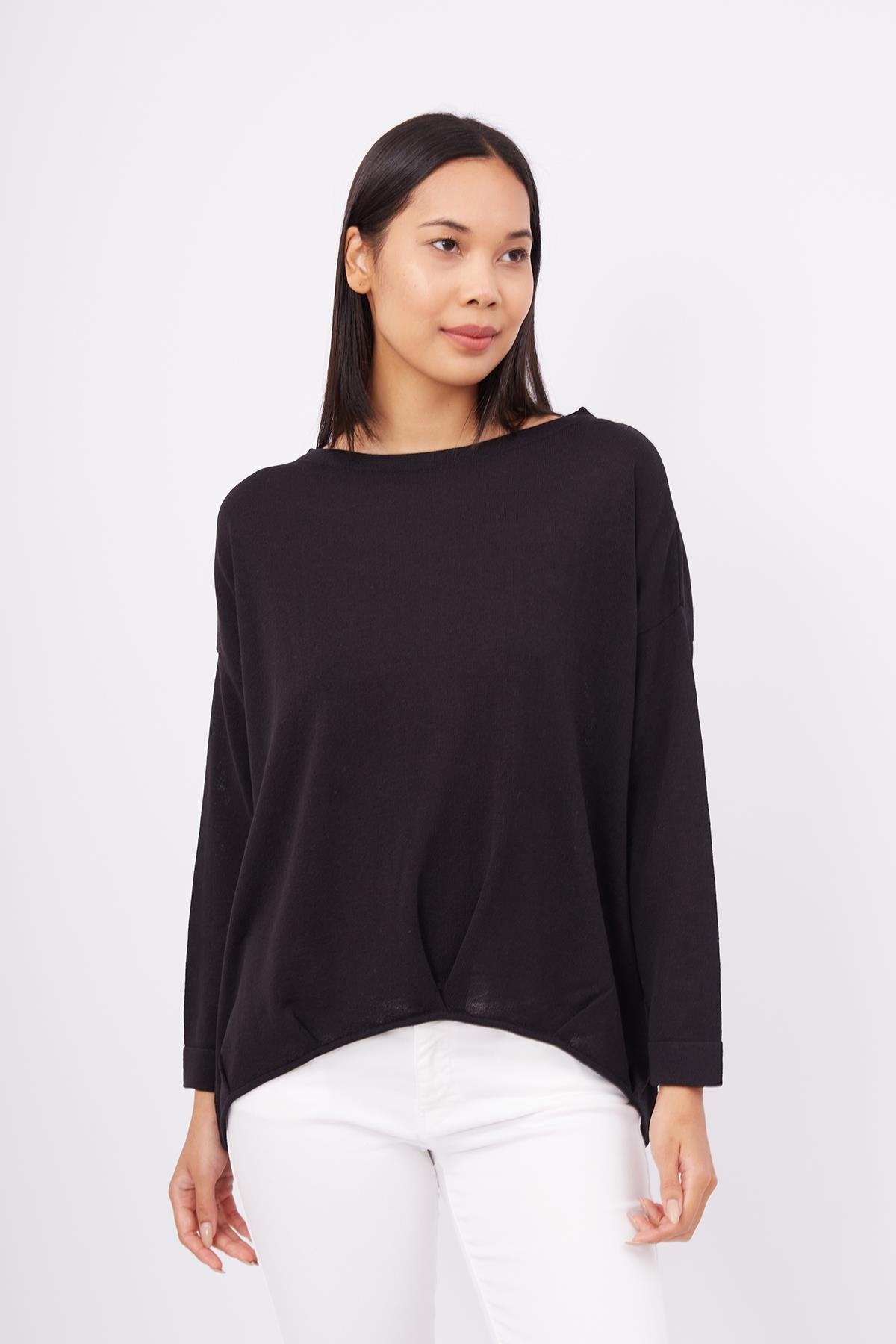 Peraluna-Meadow Blouse Ön Ve Arka Pile Detaylı Salaş Kadın Triko Bluz Si̇yah-Bluz-5-Milagron.com