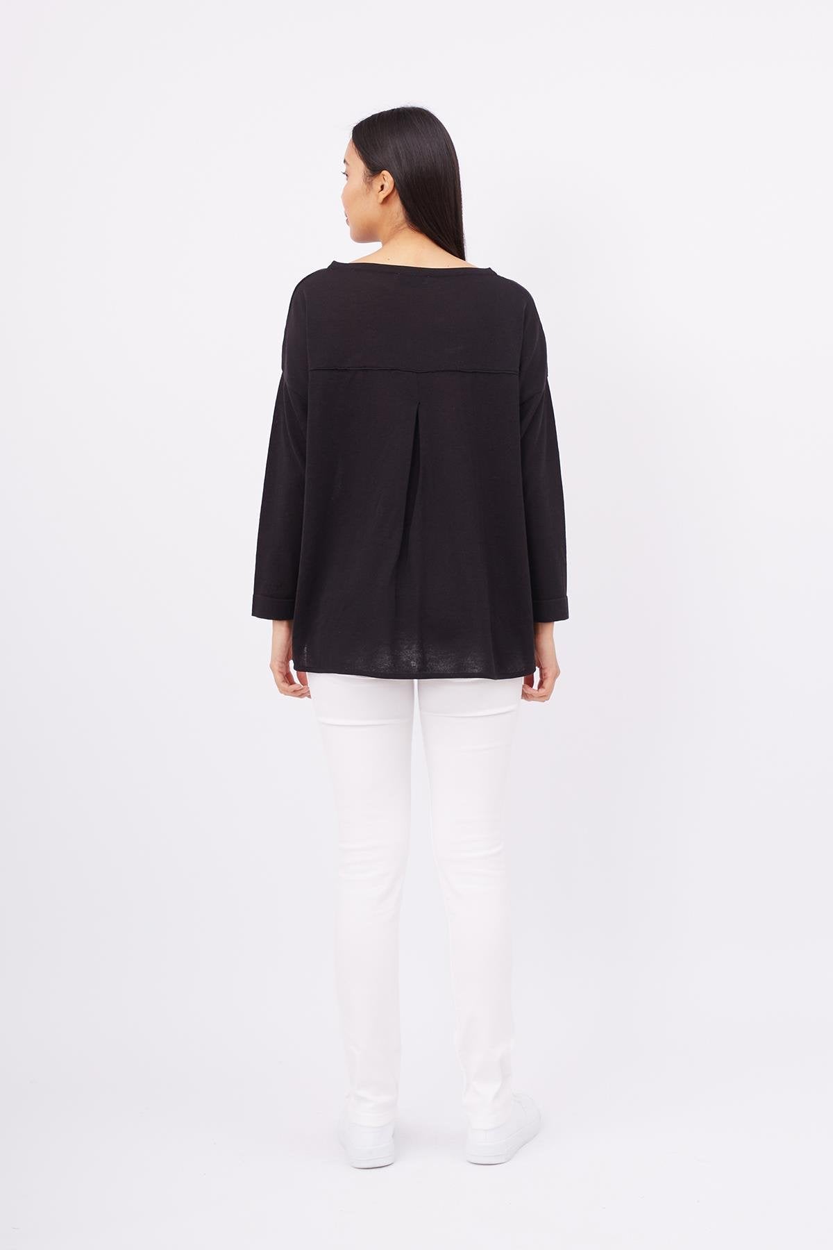 Peraluna-Meadow Blouse Ön Ve Arka Pile Detaylı Salaş Kadın Triko Bluz Si̇yah-Bluz-8-Milagron.com