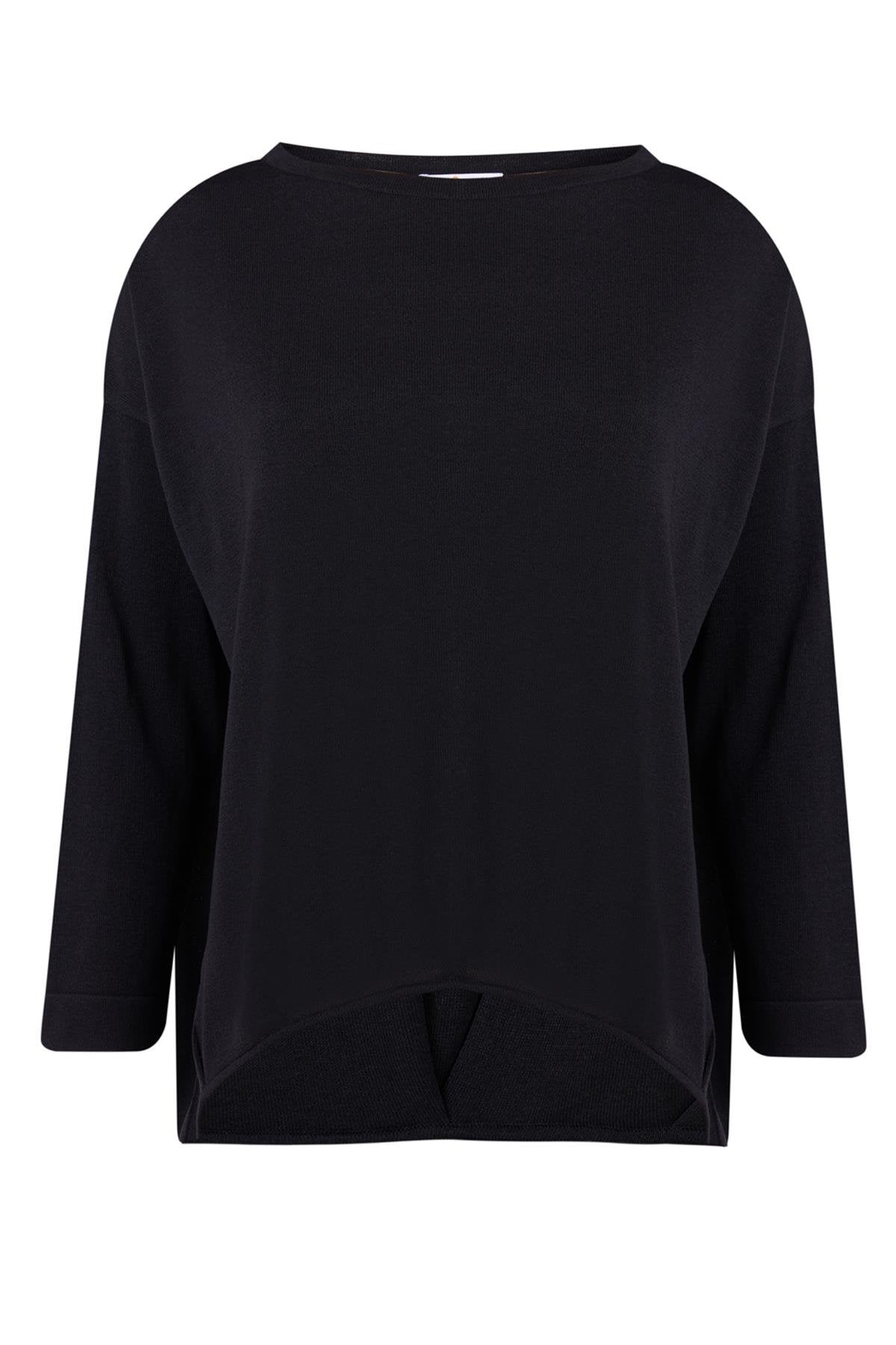 Peraluna-Meadow Blouse Ön Ve Arka Pile Detaylı Salaş Kadın Triko Bluz Si̇yah-Bluz-9-Milagron.com