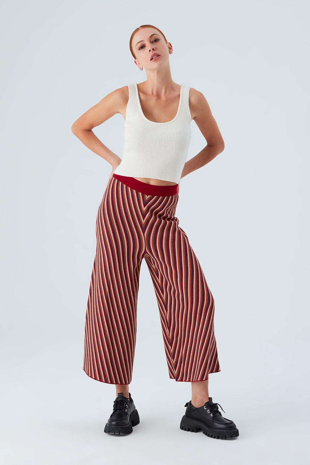 Peraluna-Mentha Trouser Etnik Jakar Çizgili Kadın Triko Pantolon -Pantolon-1-Milagron.com