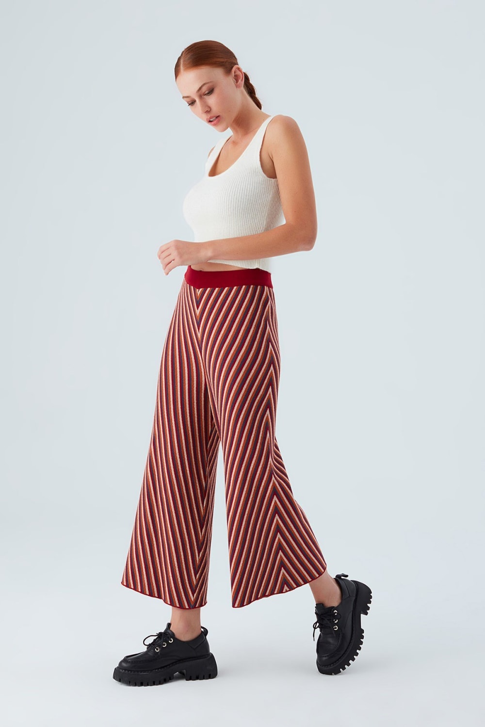 Peraluna-Mentha Trouser Etnik Jakar Çizgili Kadın Triko Pantolon -Pantolon-4-Milagron.com