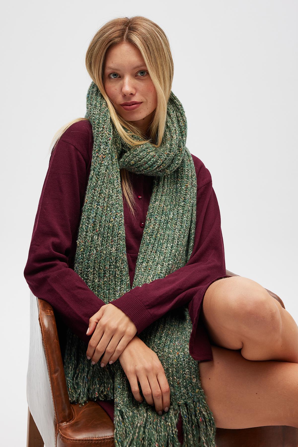 Peraluna-Mikado Yumuşak Dokulu Unisex Atkı Yeşil Melanj-Atkı-5-Milagron.com