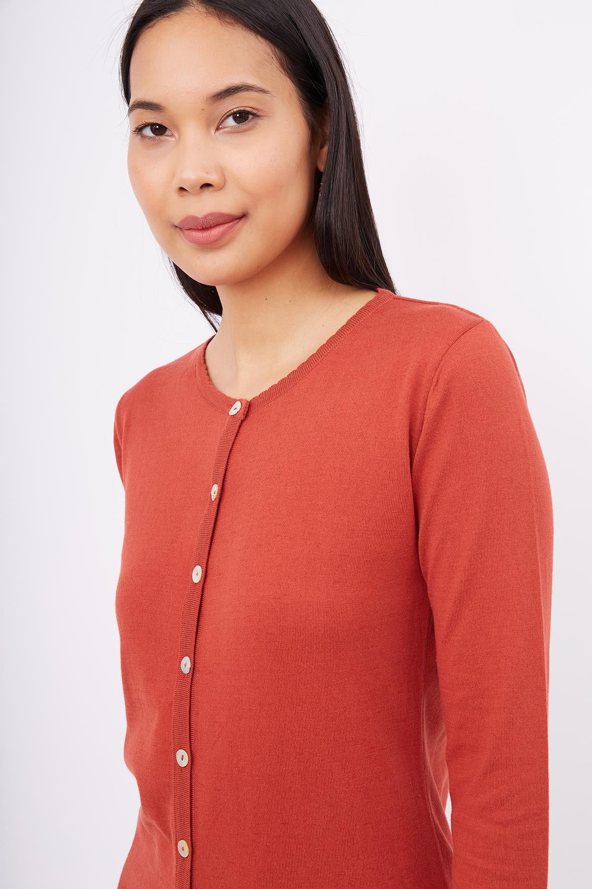 Peraluna-Mila Cardigan Bisiklet Yaka Basic Pamuklu Kadın Triko Hırka Kiremit-Kazak & Triko-4-Milagron.com