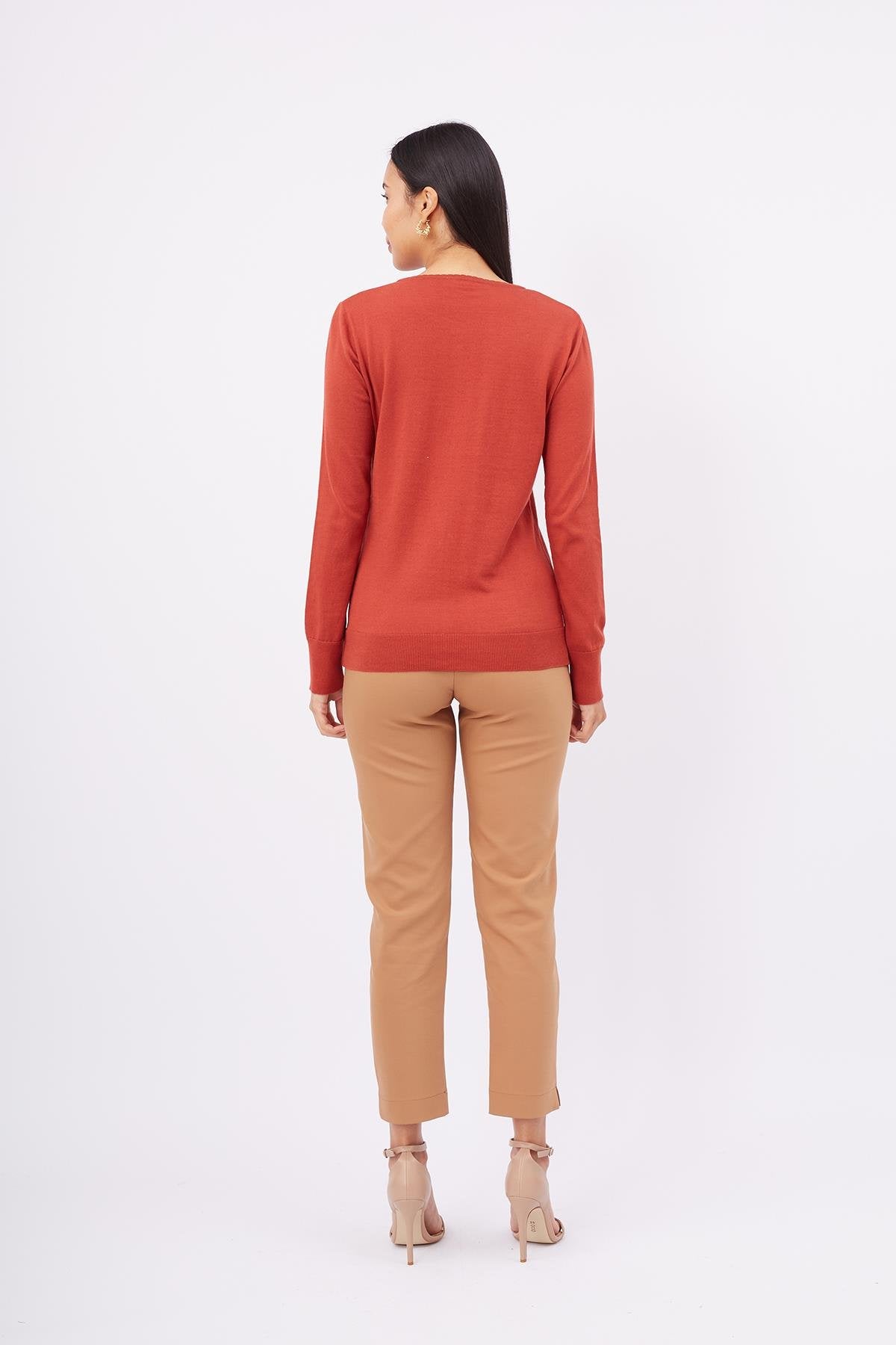 Peraluna-Mila Cardigan Bisiklet Yaka Basic Pamuklu Kadın Triko Hırka Kiremit-Kazak & Triko-8-Milagron.com