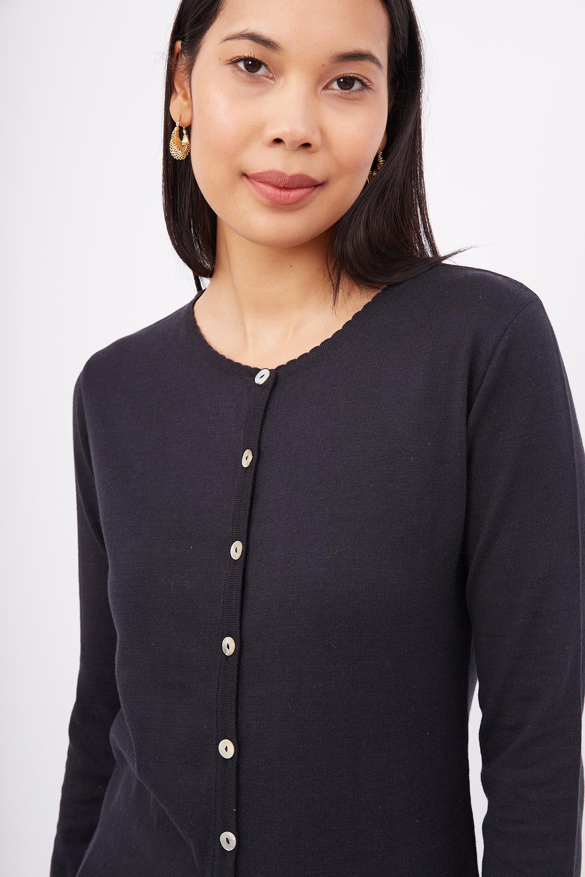 Peraluna-Mila Cardigan Bisiklet Yaka Basic Pamuklu Kadın Triko Hırka Si̇yah-Kazak & Triko-3-Milagron.com