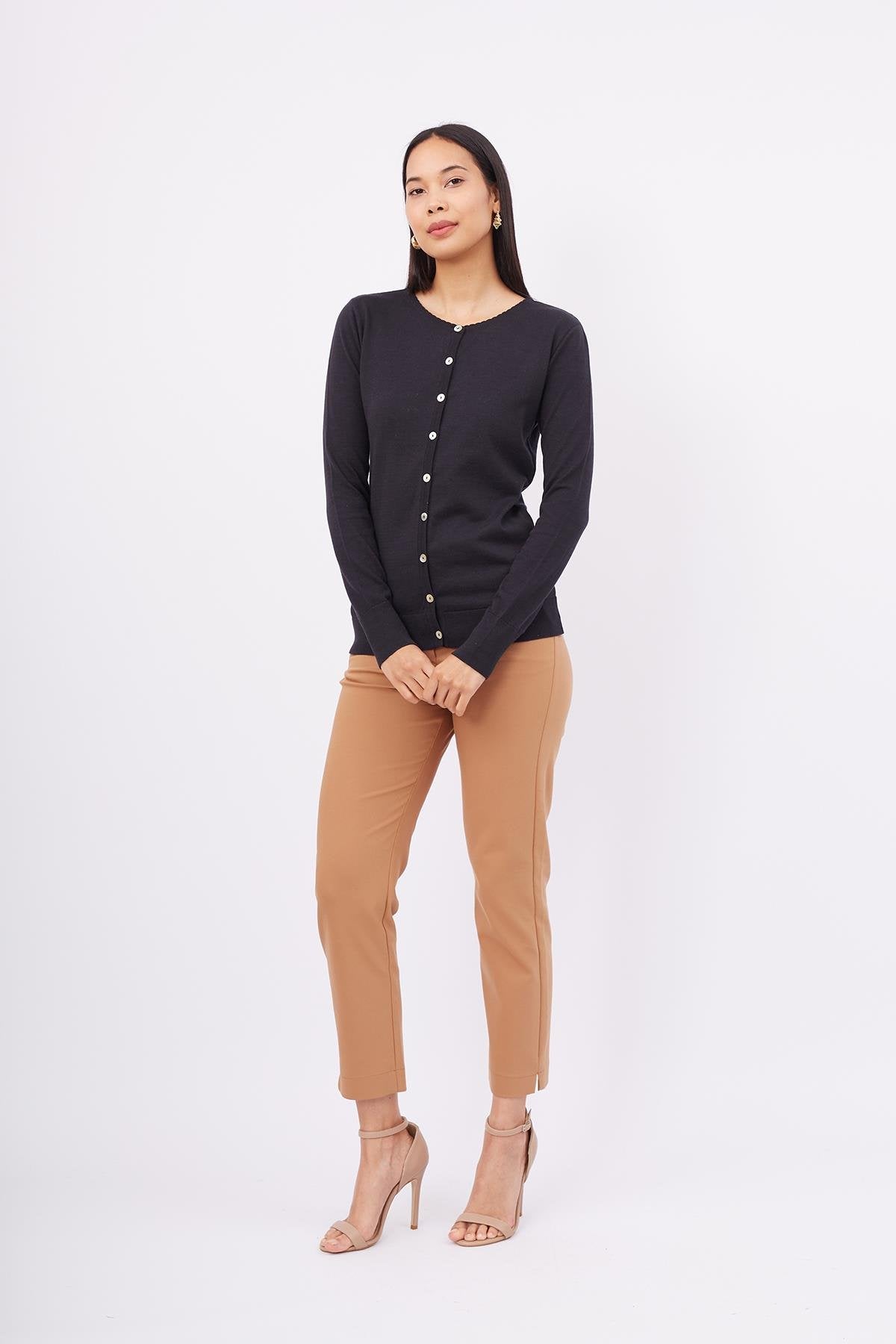 Peraluna-Mila Cardigan Bisiklet Yaka Basic Pamuklu Kadın Triko Hırka Si̇yah-Kazak & Triko-6-Milagron.com