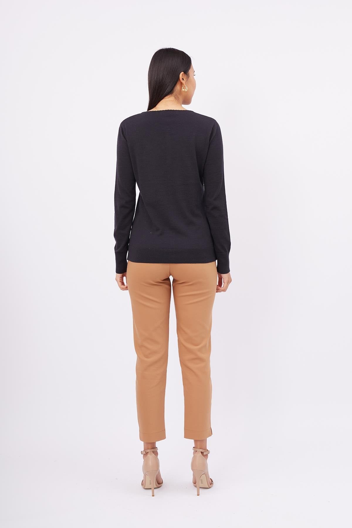 Peraluna-Mila Cardigan Bisiklet Yaka Basic Pamuklu Kadın Triko Hırka Si̇yah-Kazak & Triko-7-Milagron.com