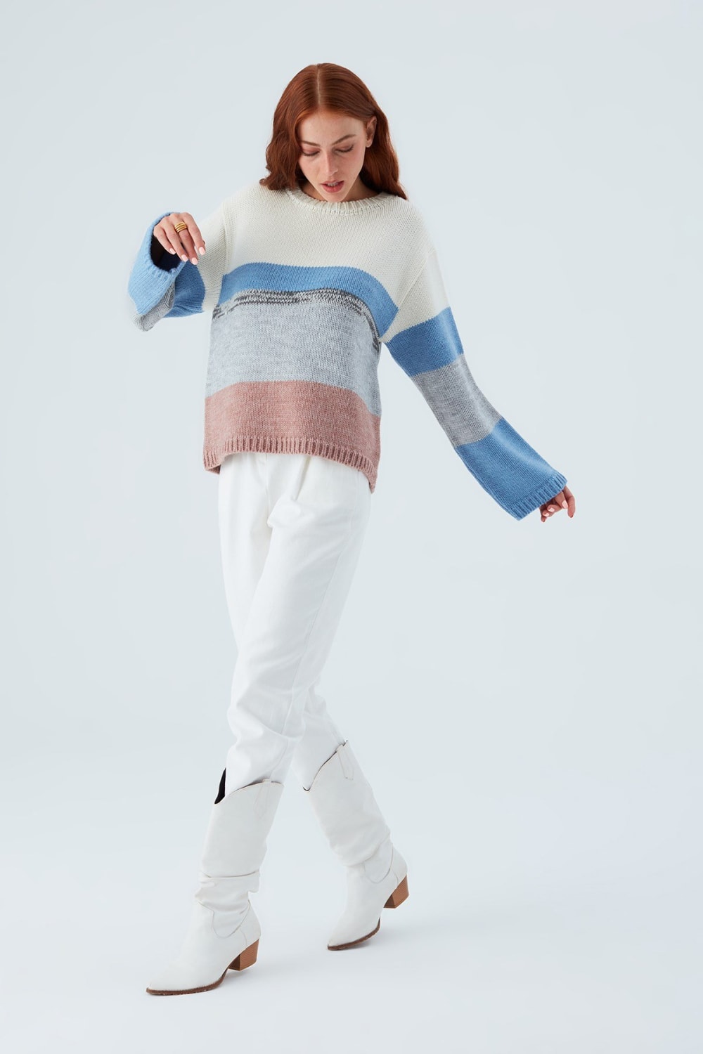 Peraluna-Mina Pullover Çizgili Bol Kesim Kadın Triko Kazak -Kazak & Triko-2-Milagron.com