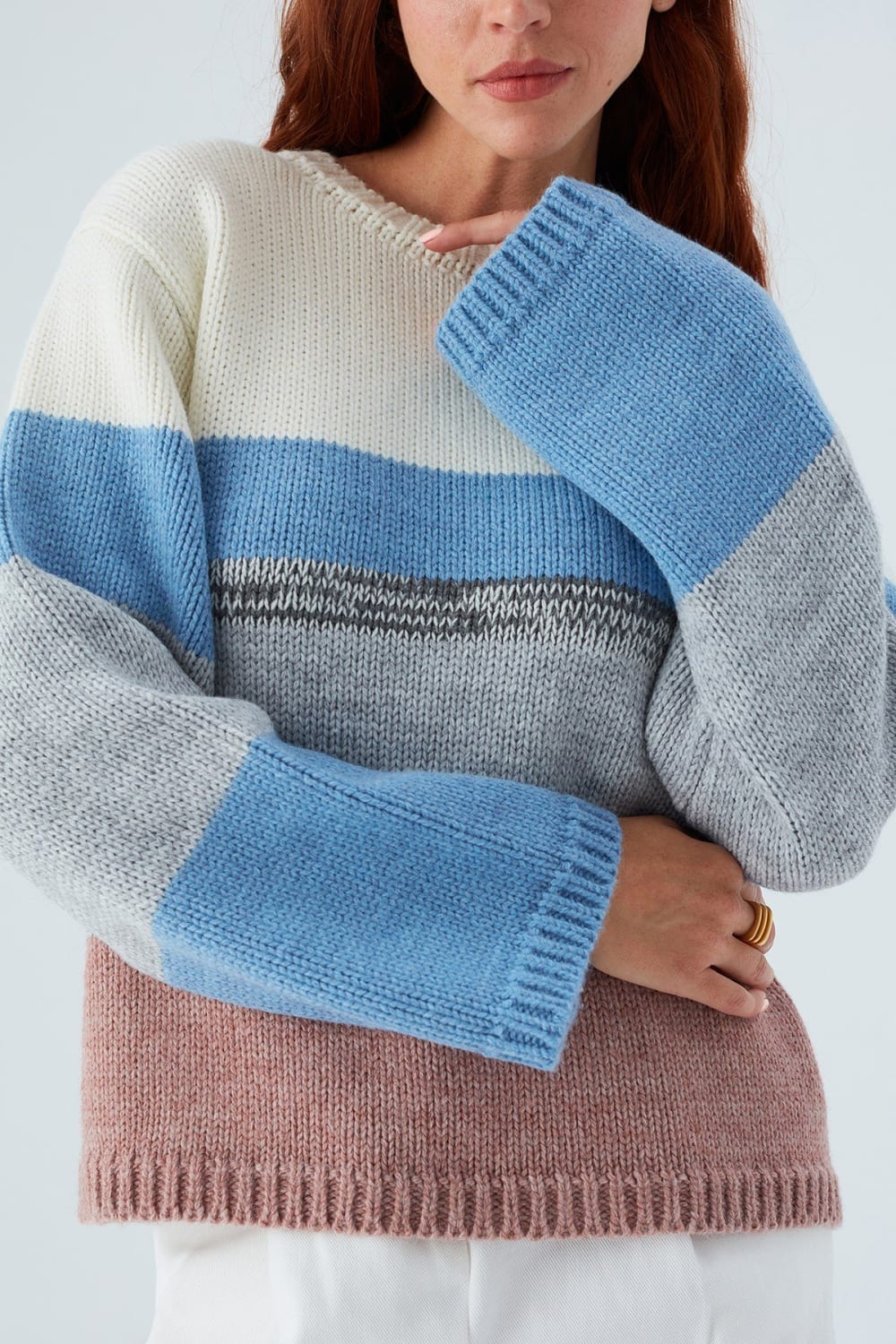 Peraluna-Mina Pullover Çizgili Bol Kesim Kadın Triko Kazak -Kazak & Triko-3-Milagron.com