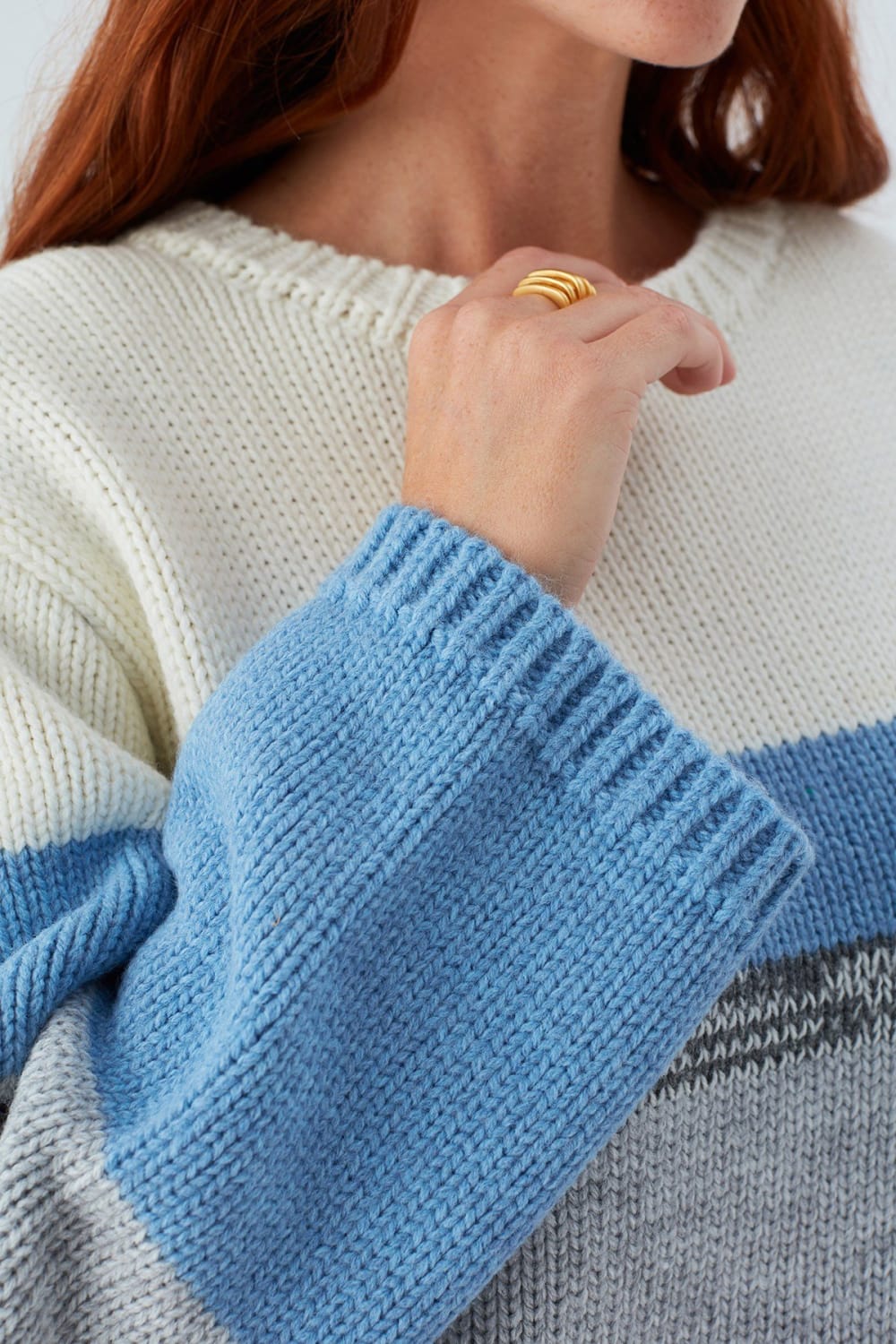 Peraluna-Mina Pullover Çizgili Bol Kesim Kadın Triko Kazak -Kazak & Triko-4-Milagron.com