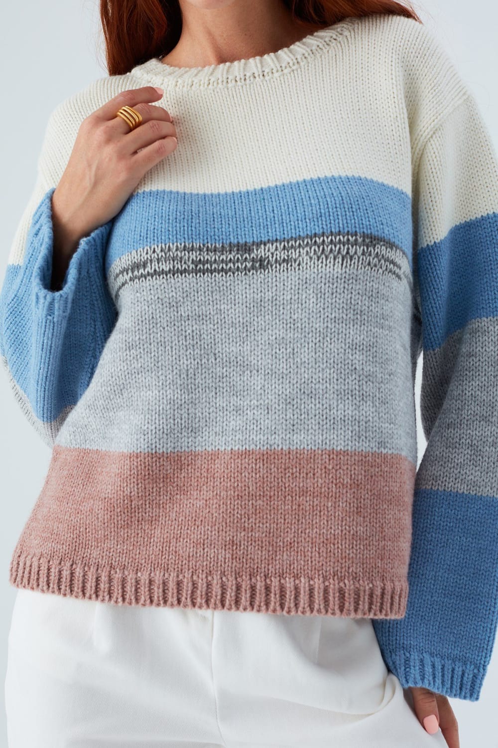 Peraluna-Mina Pullover Çizgili Bol Kesim Kadın Triko Kazak -Kazak & Triko-5-Milagron.com