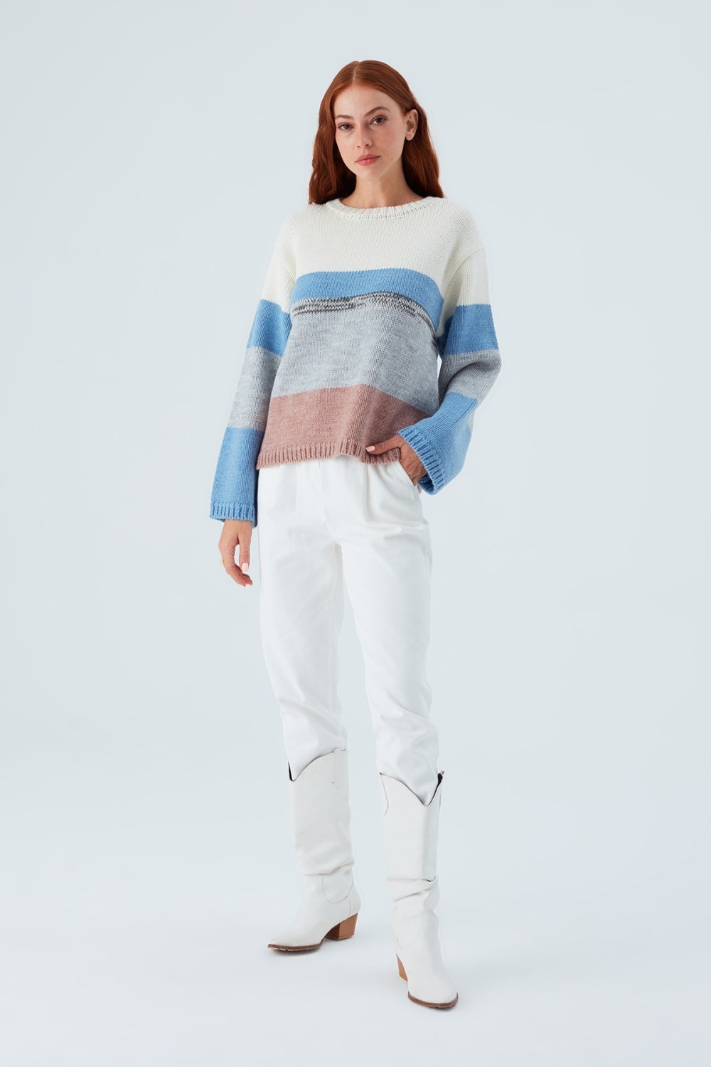 Peraluna-Mina Pullover Çizgili Bol Kesim Kadın Triko Kazak -Kazak & Triko-7-Milagron.com