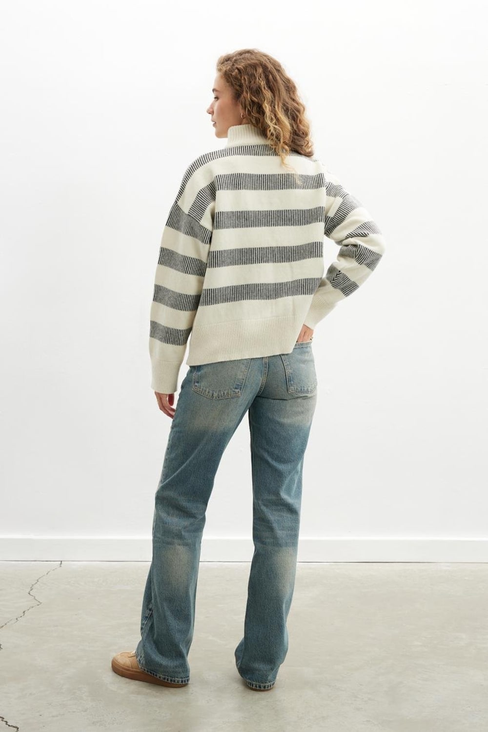 Peraluna-Misty Sweater Yüksek Yaka Fermuarlı Çizgili Yün Karışım Kadın Triko Kazak-Kazak & Triko-6-Milagron.com