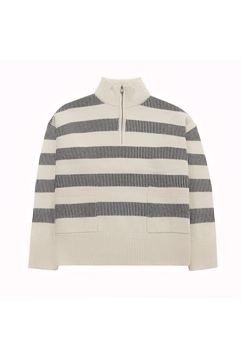 Peraluna-Misty Sweater Yüksek Yaka Fermuarlı Çizgili Yün Karışım Kadın Triko Kazak-Kazak & Triko-7-Milagron.com