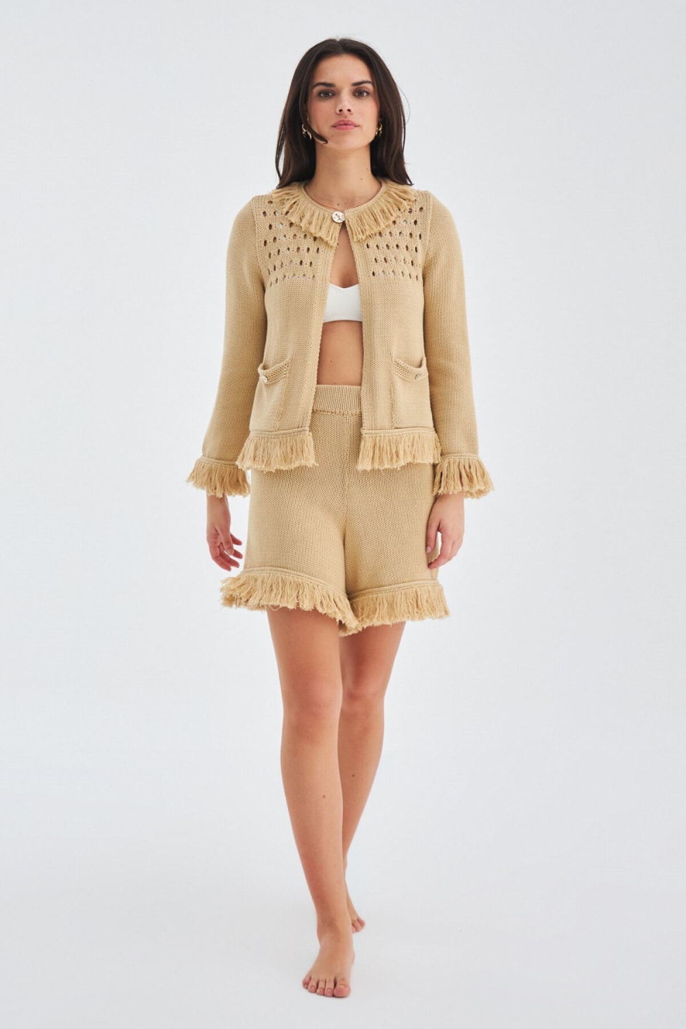 Peraluna-Miyoki̇ Cardigan & Shorts Mevsimlik Pamuklu Kadın Triko Takım Şort-Şort-1-Milagron.com