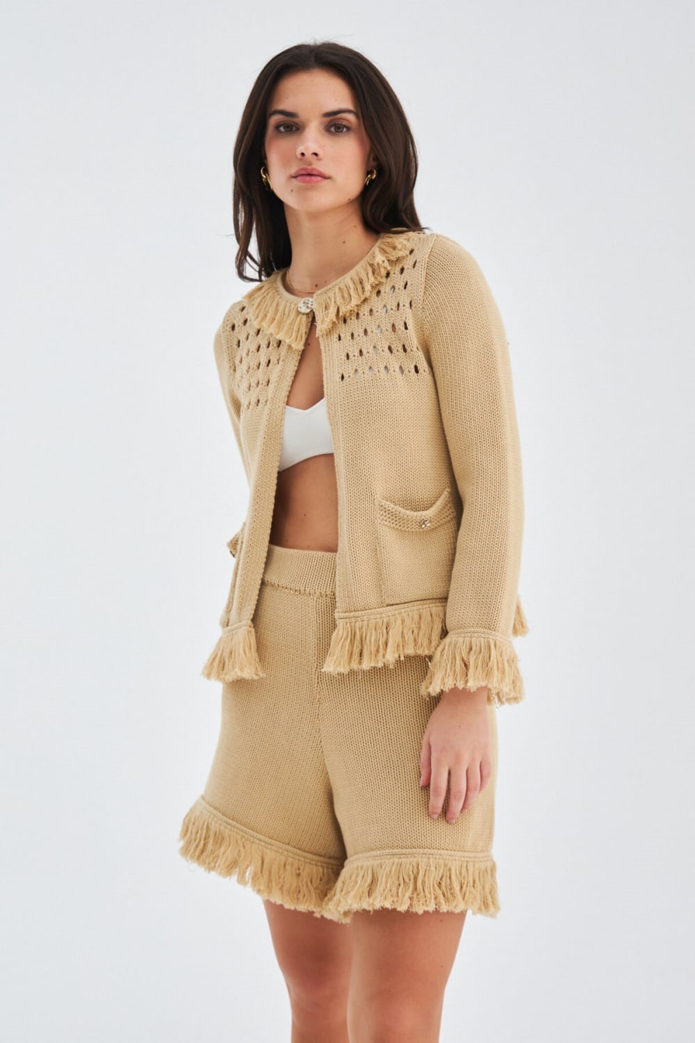 Peraluna-Miyoki̇ Cardigan & Shorts Mevsimlik Pamuklu Kadın Triko Takım Şort-Şort-3-Milagron.com